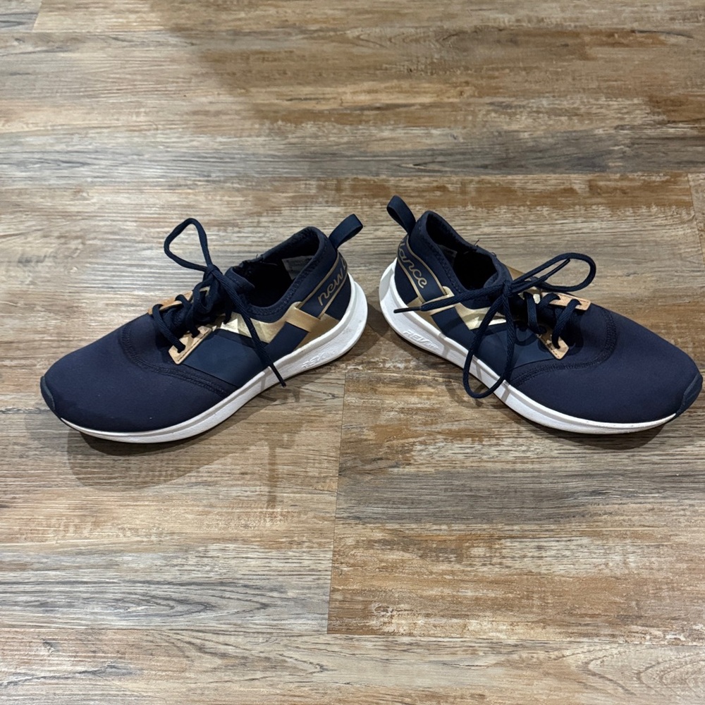 Navy Blue and Gold Athletic Sneakers - Picture 5 of 6